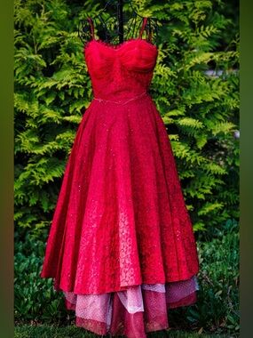 Vintage 1950s Style Red Lace Prom Gown - Cotillion Formals - Theater History